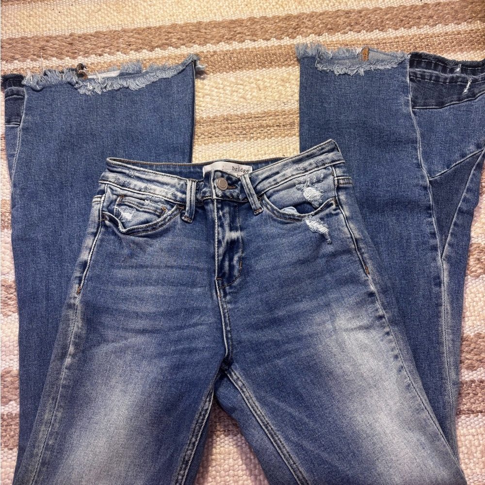 Stylish Blue Distressed Women high rise flare Jeans